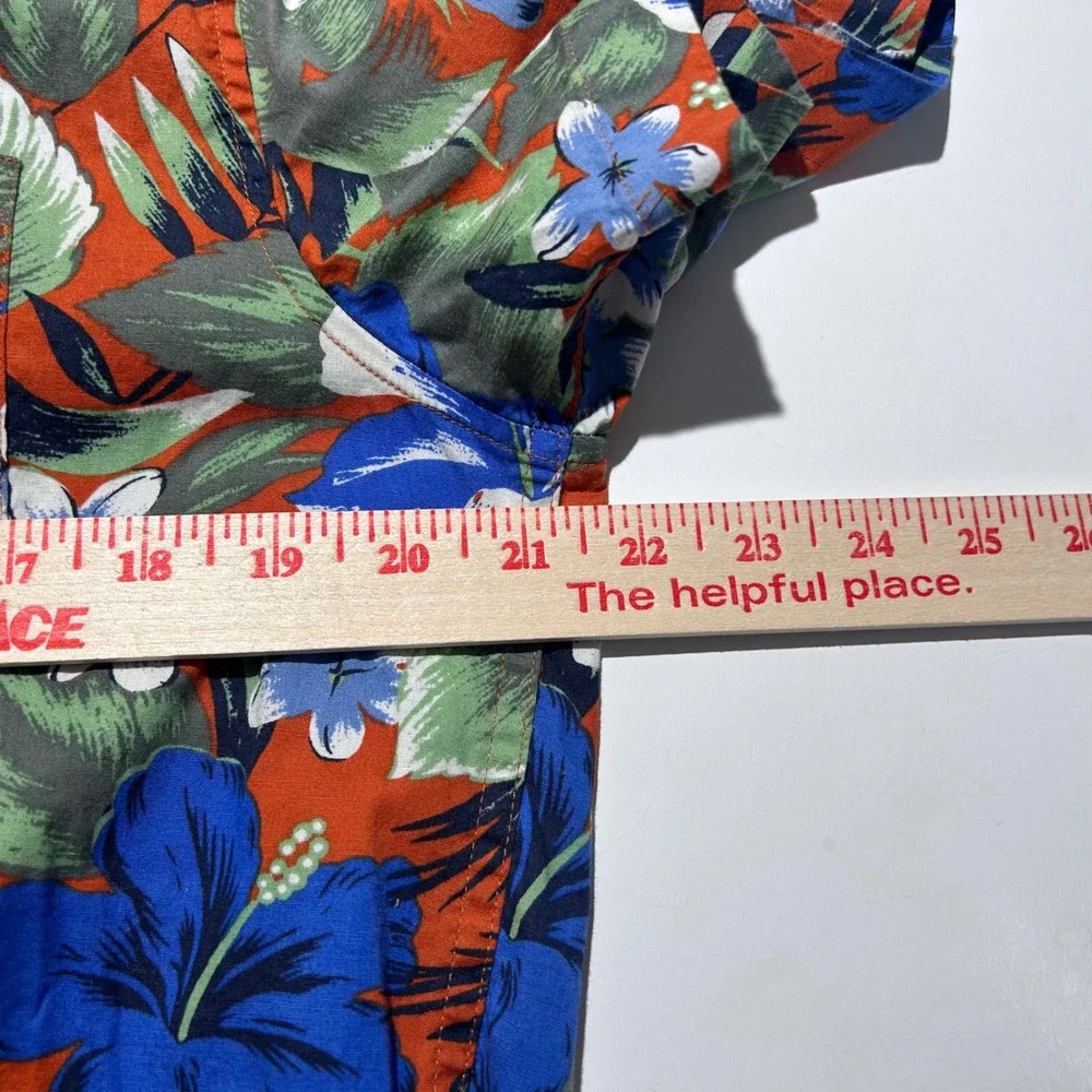 J. Crew Medium Flex Hawaiian Shirt Orange Floral Hibiscus Short Sleeve Mens